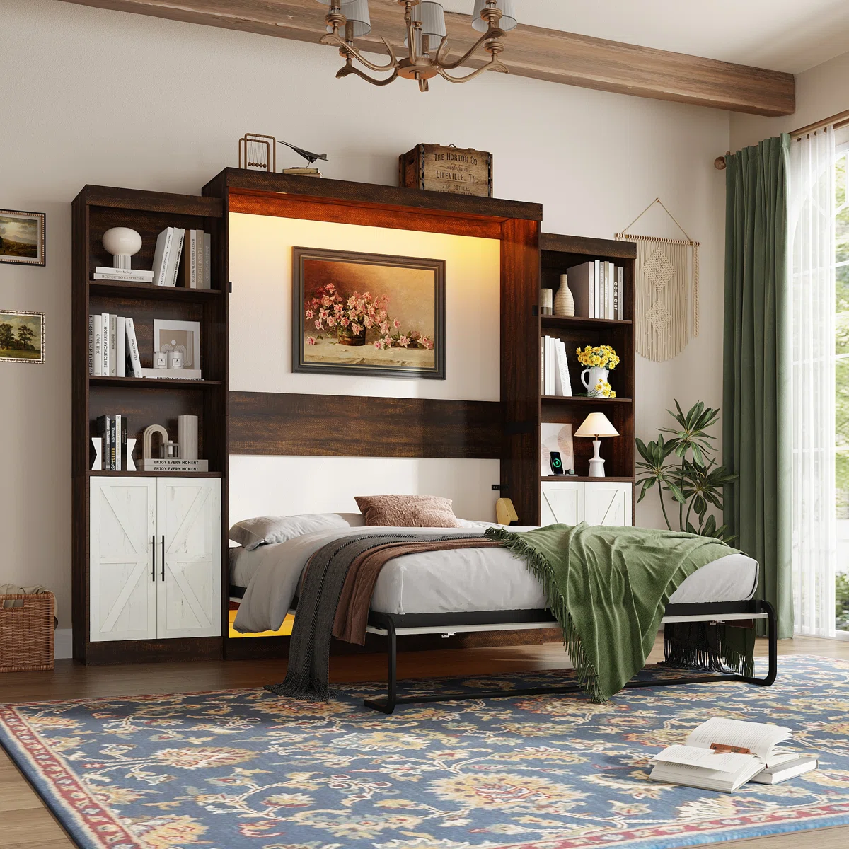 murphy+bed+with+2+side+storage+cabinets,+led+lights,+and+charging+station,++no+box+spring+needed,+for+home+office 1691712019 1691712030