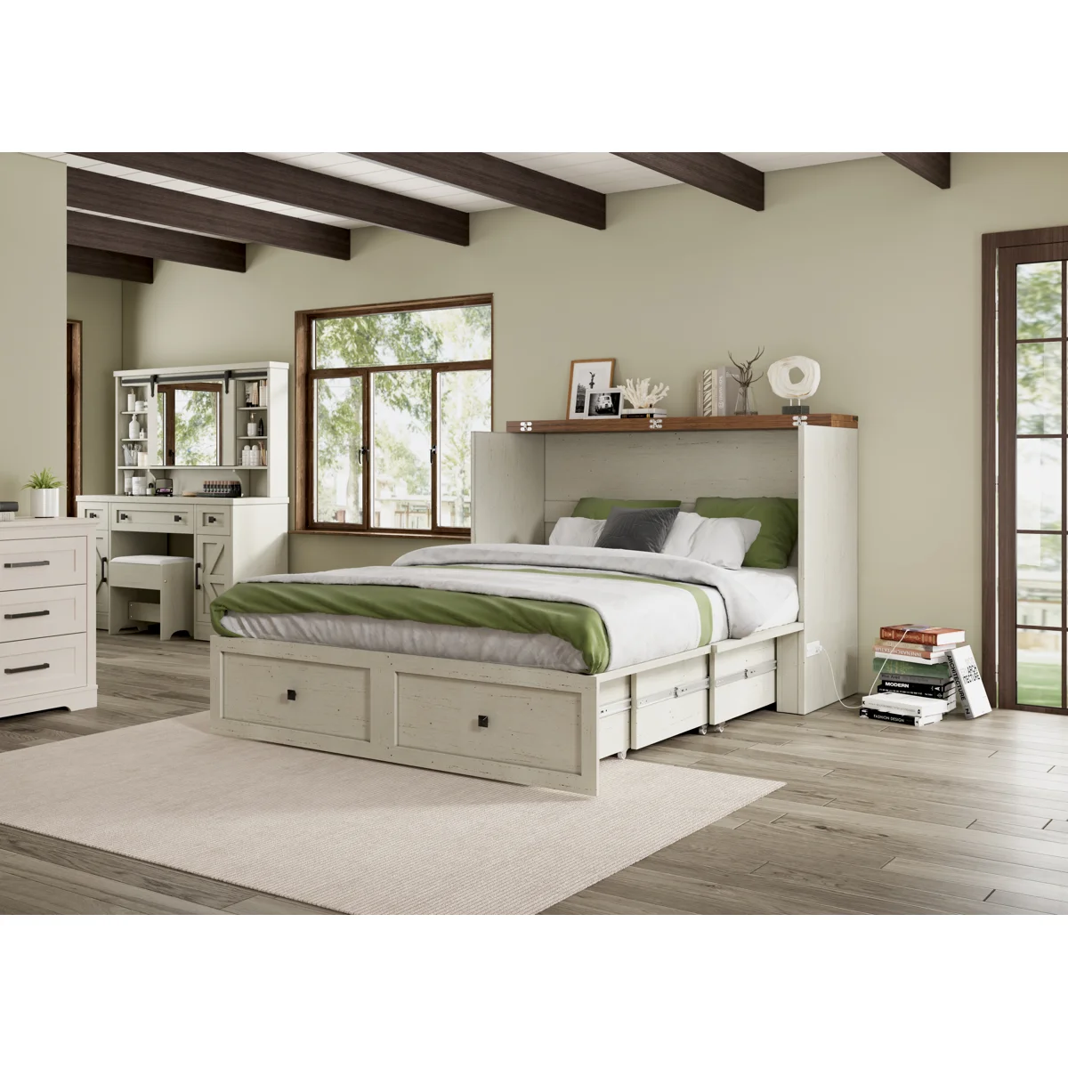 wilkinson+farmhouse+queen+murphy+bed+with+large+storage+drawer+&+charging+station,+white 922616757 922616756 (1)
