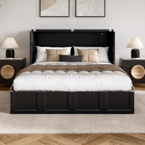 Athena Wood Murphy Bed Chest with 6" Mattress, Storage Drawer, and Built-in Charger