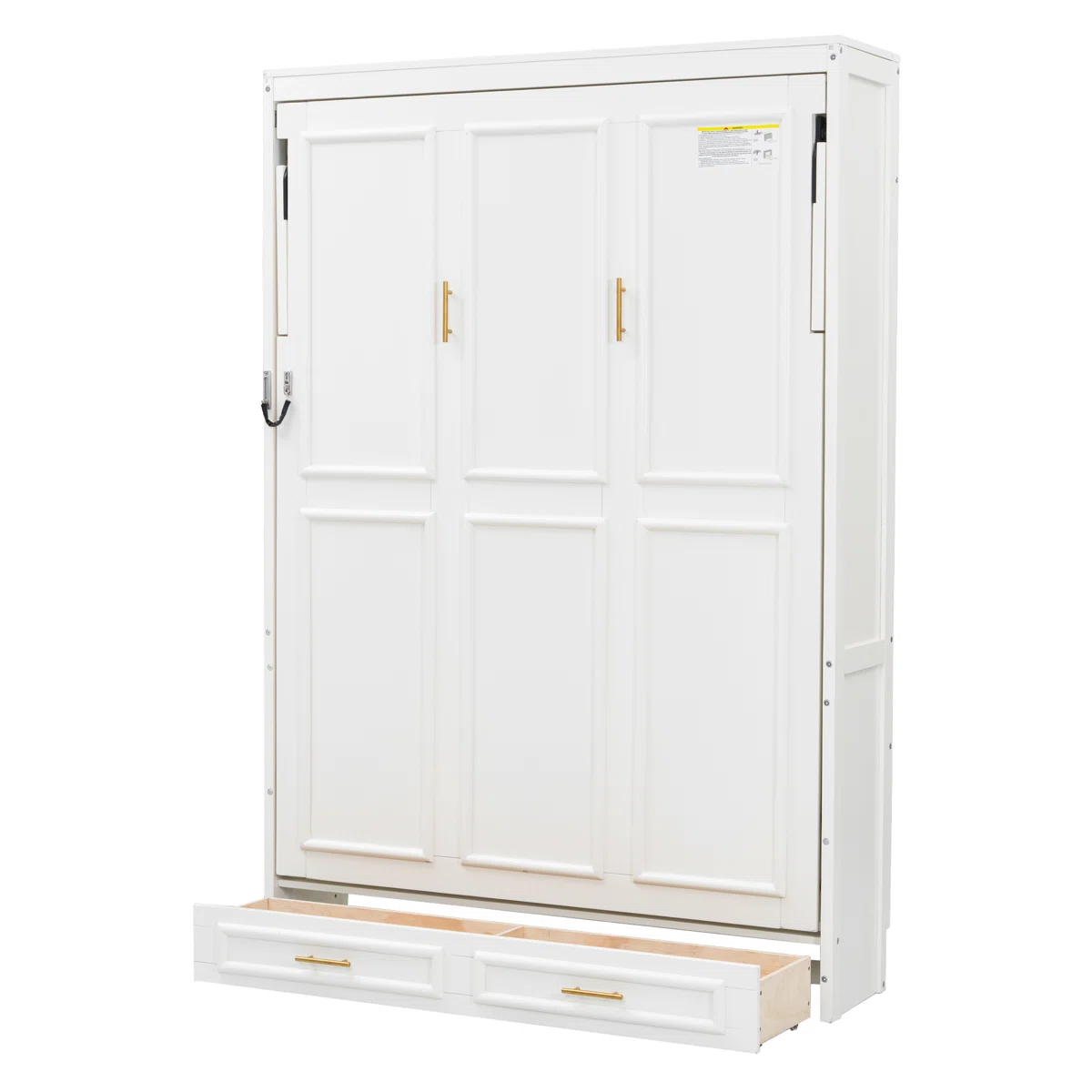 Full Size Murphy Bed with 2 Storage Drawers, Space-Saving Beige Wall Bed - Image 6