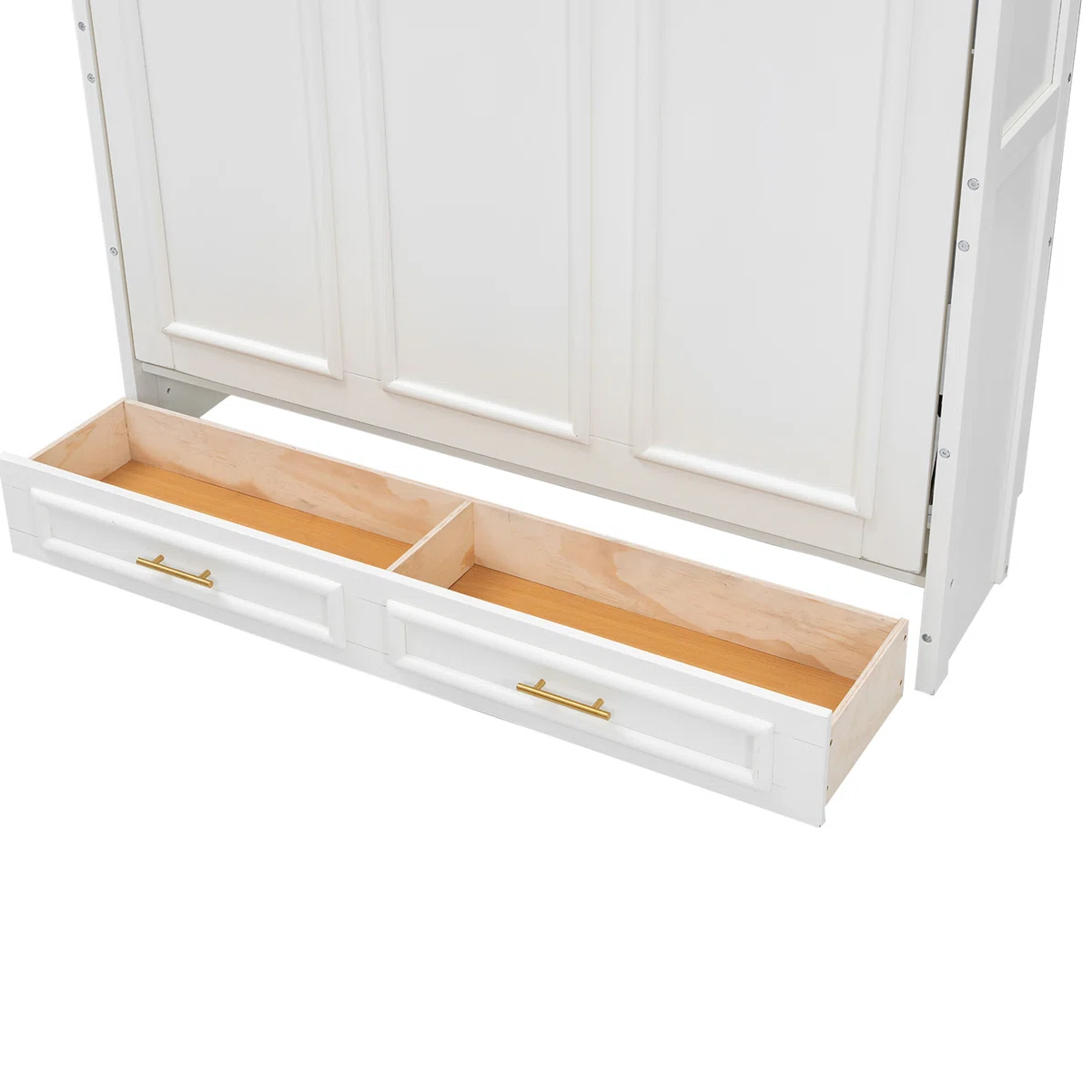 Full Size Murphy Bed with 2 Storage Drawers, Space-Saving Beige Wall Bed - Image 4