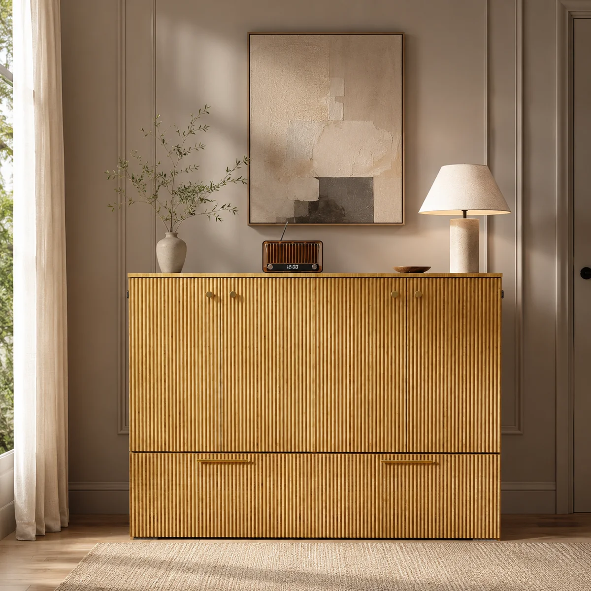 Full Size Murphy Bed with Drawer and Charging Station, Wood Space-Saving Hidden Folding Beds Chest - Image 9