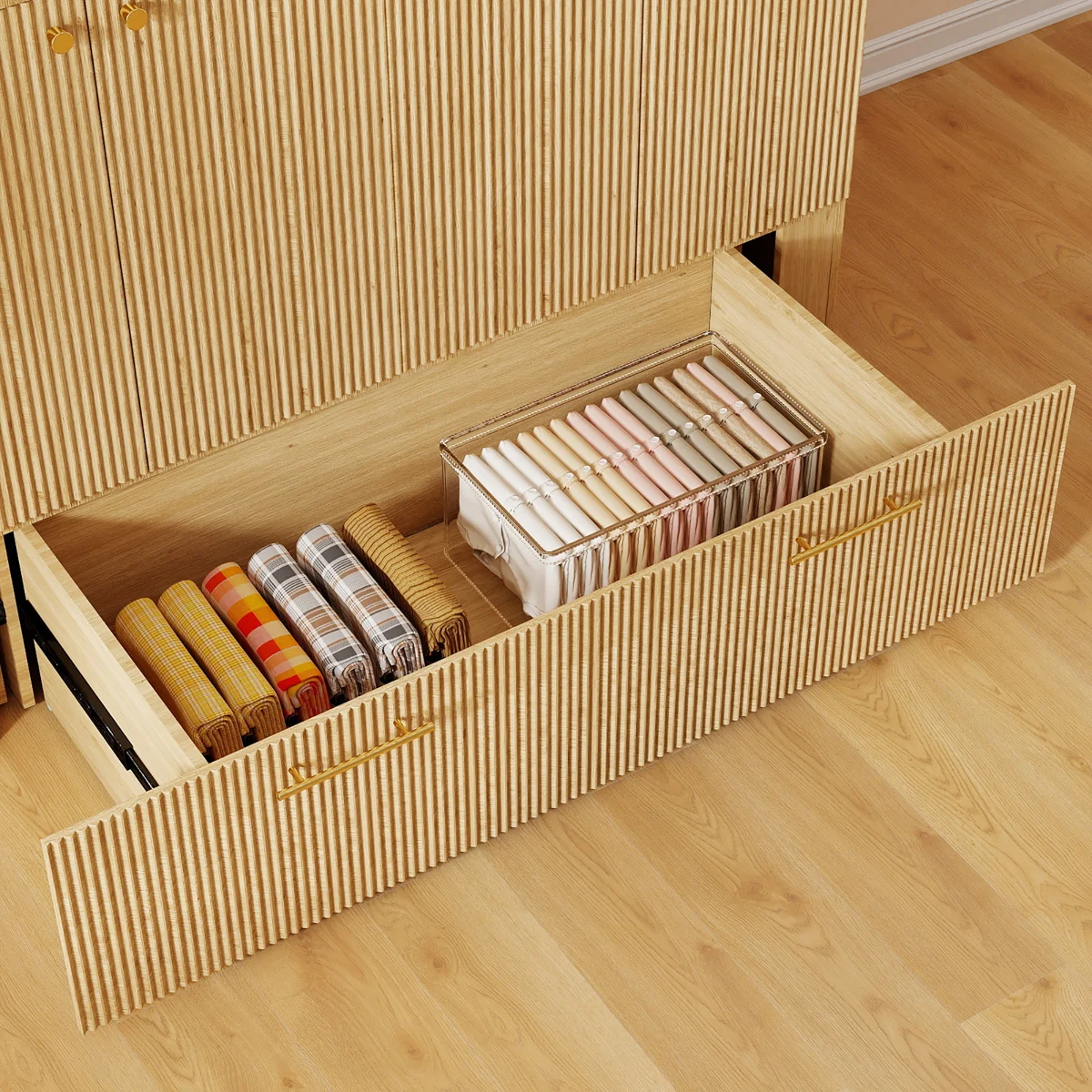 Full Size Murphy Bed with Drawer and Charging Station, Wood Space-Saving Hidden Folding Beds Chest - Image 6