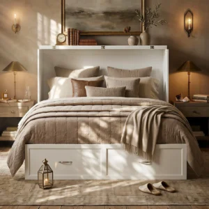 full size murphy bed with storage drawer, wall bed with usb charging station, murphy bed with power outlet, modern space saving beds, full size wall bed cabinet, murphy nest