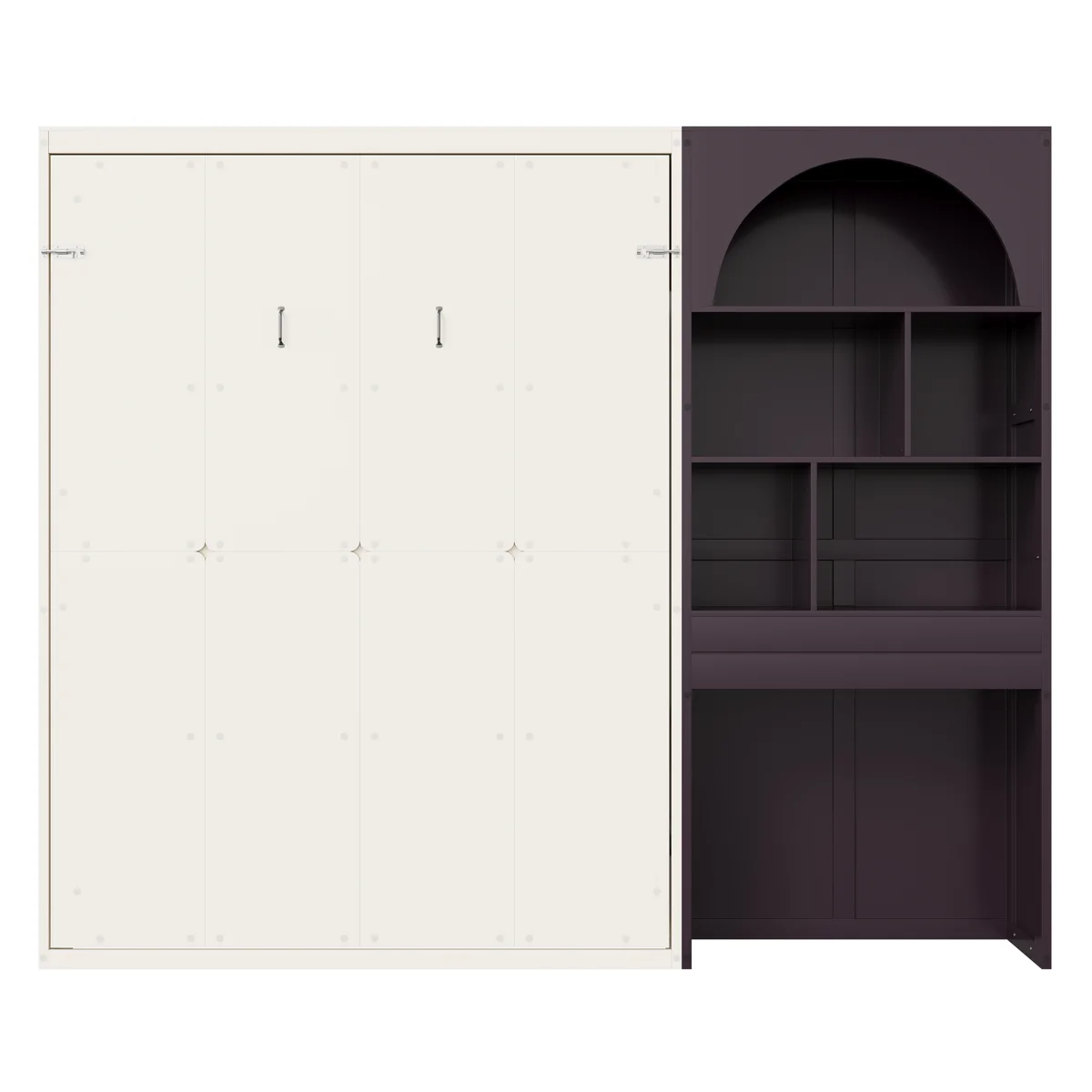 Modern Queen Murphy Bed with Built-in Arched Bookcase, LED Ambient Lighting & Storage Drawer - Image 5
