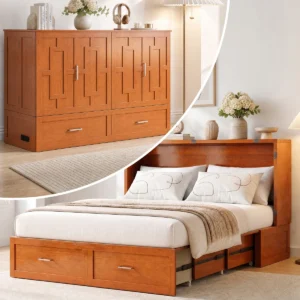 Queen Murphy Cabinet Bed, Murphy Cabinet Bed with Storage, USB Charging Station Bed, Foldaway Queen Bed, Guest Room Space Saving Furniture, Murphy Nest Cabinet Bed, Modern Cabinet Bed with Mattress Storage