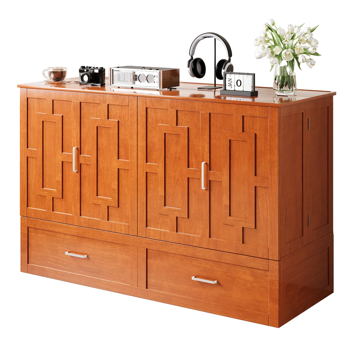 Modern Queen Murphy Cabinet Bed with Storage Drawer and USB Charging Station For Bedroom,Guest Room - Image 8