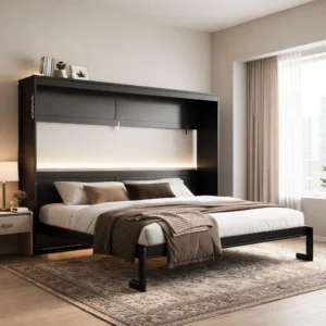 Murphy Bed, Space-Saving Side-Folding Design, Wood, LED Lighting & USB Port, Modern & Contemporary, Multifunctional Room, Murphy Nest, horizontal wall bed, space saving furniture