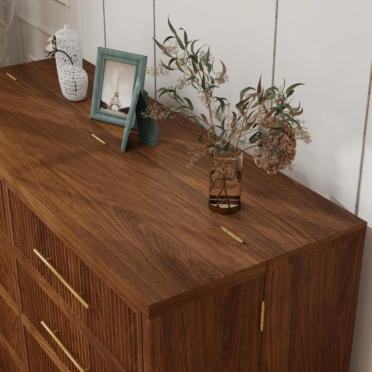 Queen Murphy Bed with Mattress & Storage Drawer, Built-in Charging Station, Space Saving, Rustic Walnut - Image 3
