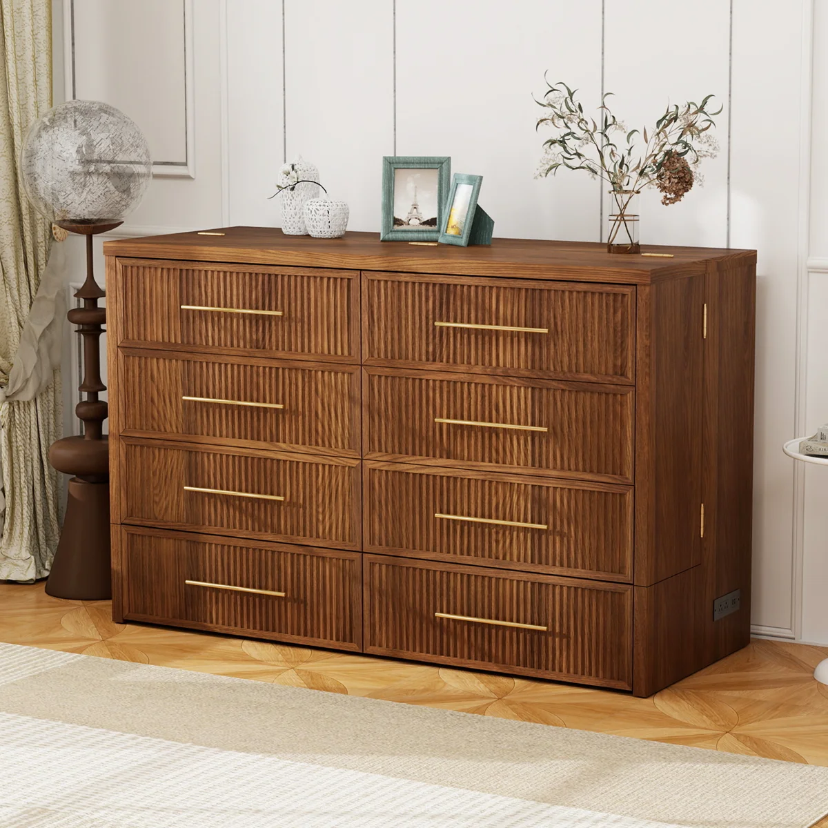 Queen Murphy Bed with Mattress & Storage Drawer, Built-in Charging Station, Space Saving, Rustic Walnut - Image 9
