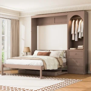Wrought Studio Murphy Bed, Queen Size Cabinet Murphy Bed, Farmhouse Rattan Murphy Bed, Murphy Bed with Charging Station, Murphy Nest fold out beds, space saving furniture