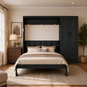Queen Size Murphy Bed with Storage Wardrobe, Queen Size Murphy Bed, Wall Bed with Storage, Murphy Bed with Drawers, Upholstered Headboard Murphy Bed, Murphy Nest
