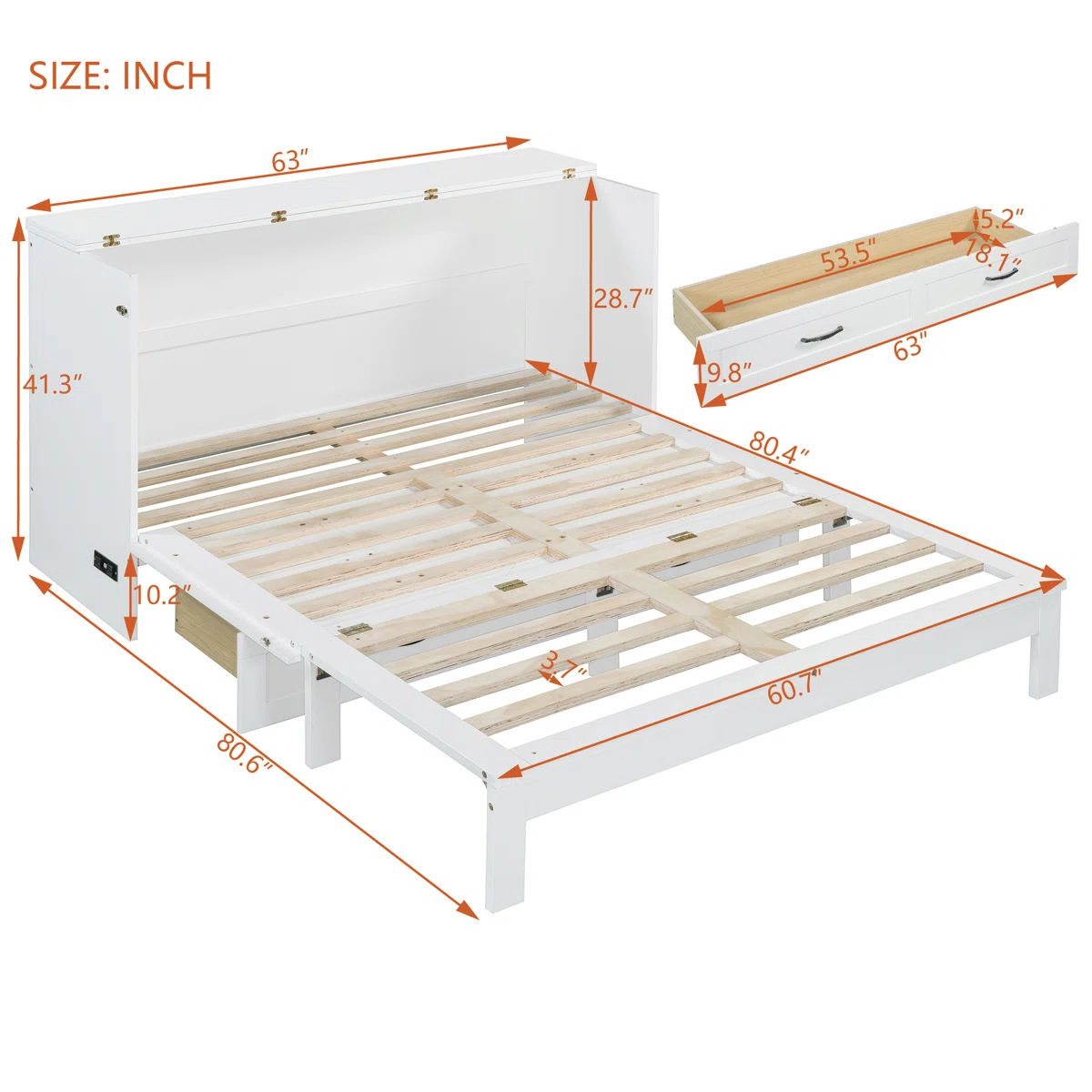 Queen Size Murphy Bed with Large Storage Drawers, Space-Saving Wall Bed for Home, Guest Room or Studio, White - Image 7