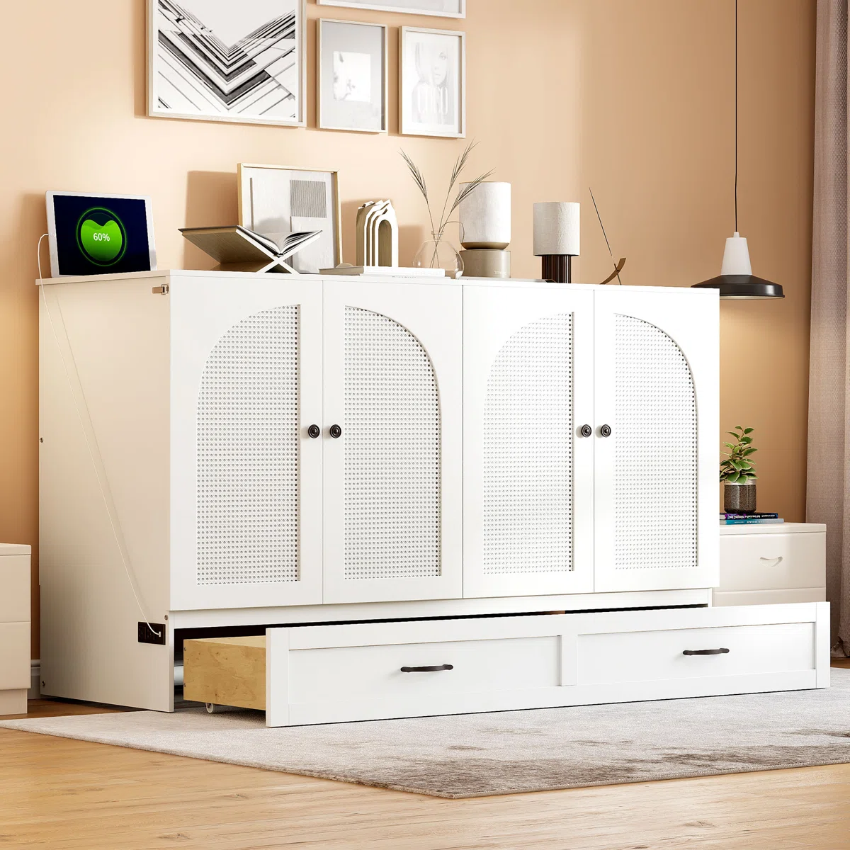 Queen Size Murphy Bed with Large Storage Drawers, Space-Saving Wall Bed for Home, Guest Room or Studio, White - Image 6