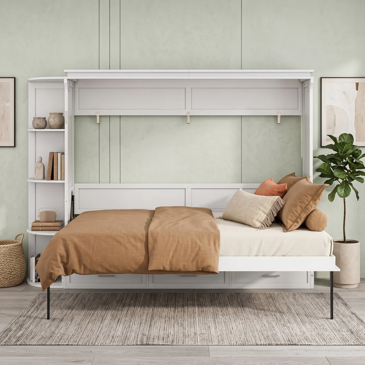 Space-Saving Murphy Bedwith Side Shelves and Drawers - Image 8