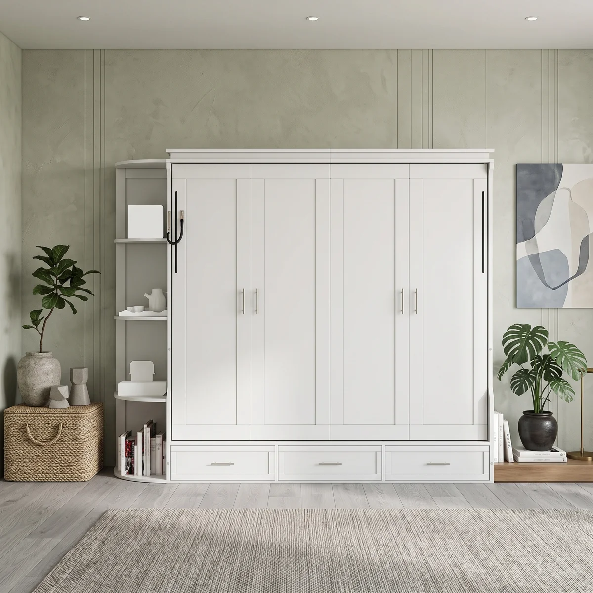 Space-Saving Murphy Bedwith Side Shelves and Drawers - Image 7