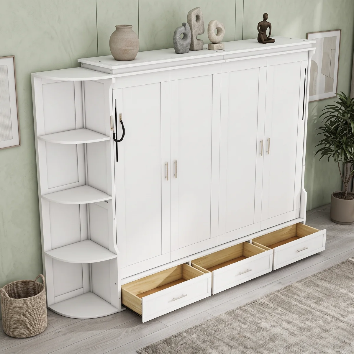 Space-Saving Murphy Bedwith Side Shelves and Drawers - Image 6