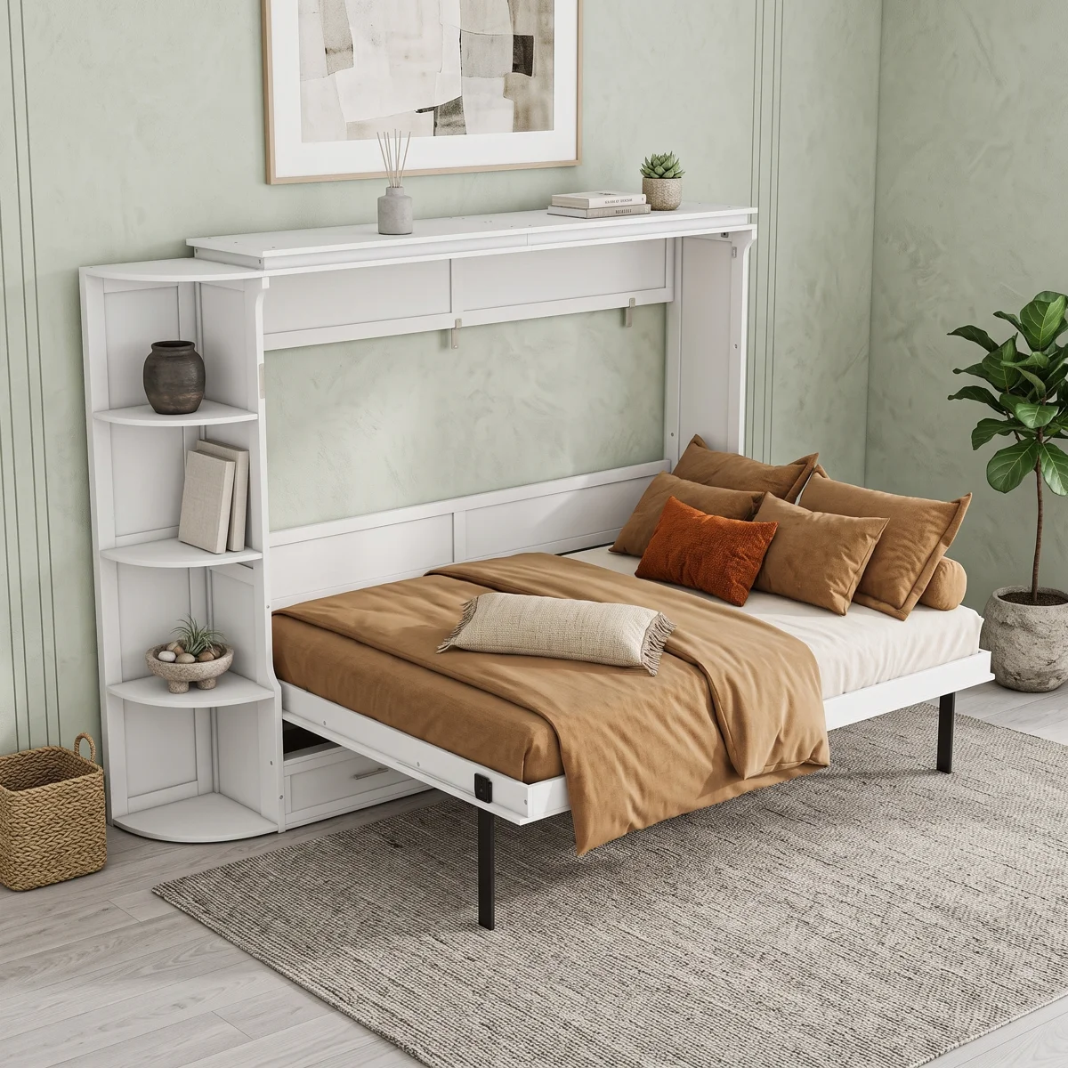 Space-Saving Murphy Bedwith Side Shelves and Drawers - Image 5