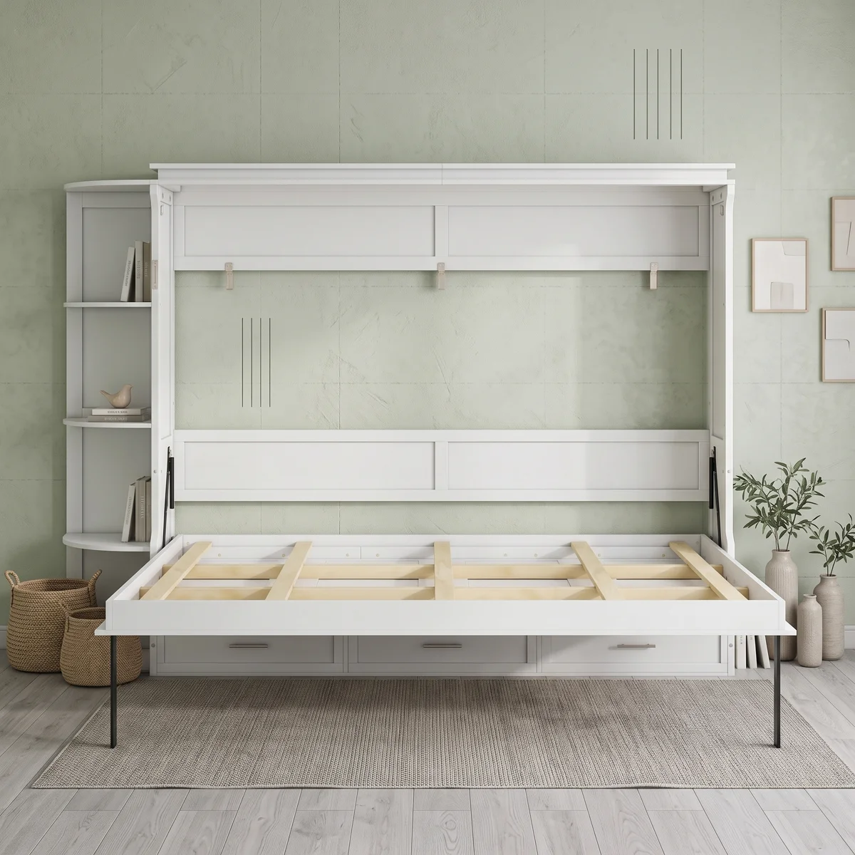 Space-Saving Murphy Bedwith Side Shelves and Drawers - Image 2