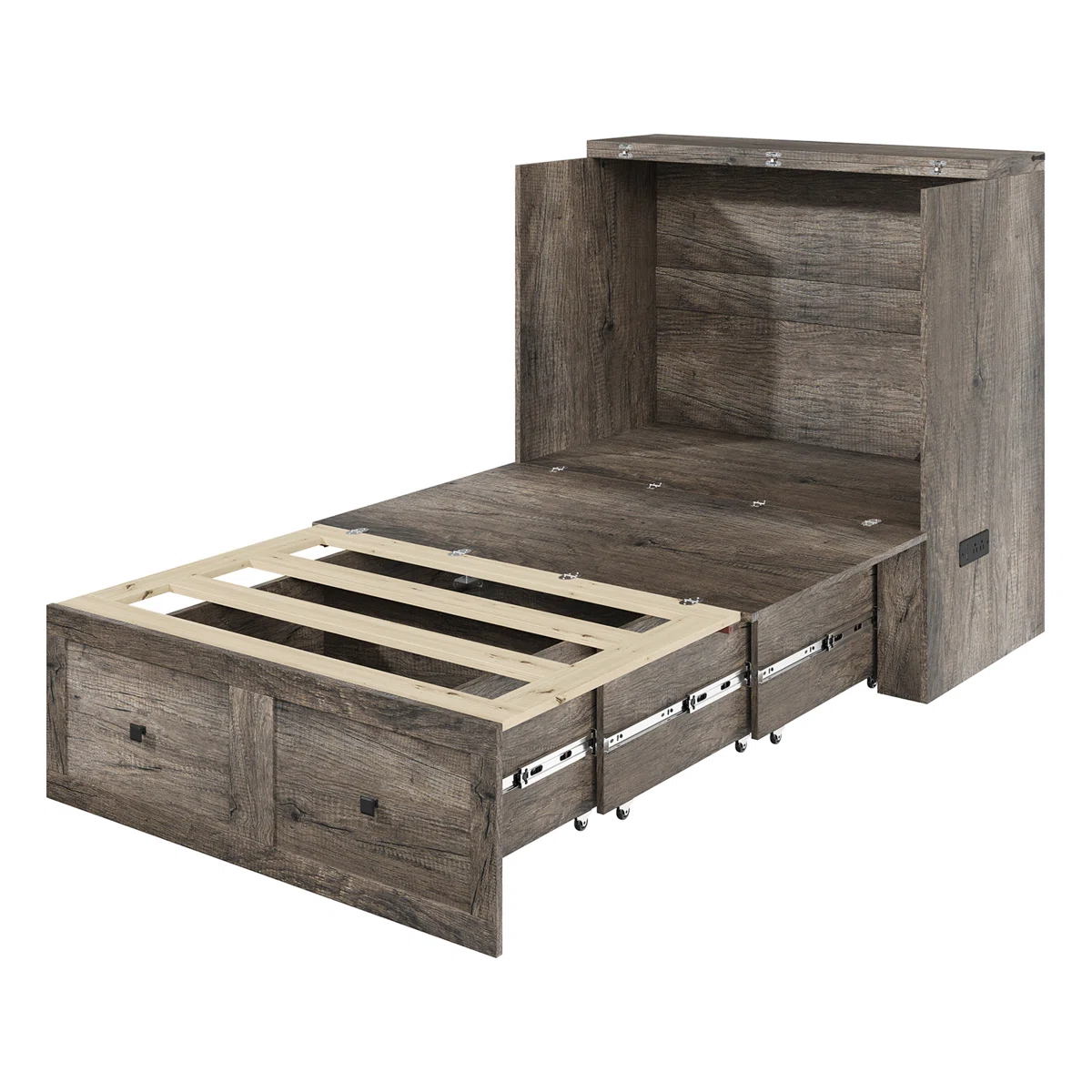 Wilkinson Farmhouse Full Murphy Bed With Large Storage Drawer & Charging Station, Gray - Image 3